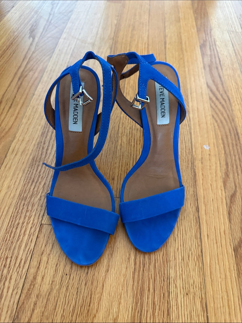 Steve Madden Bright Blue Suede Ankle Strap Heels size 6.5